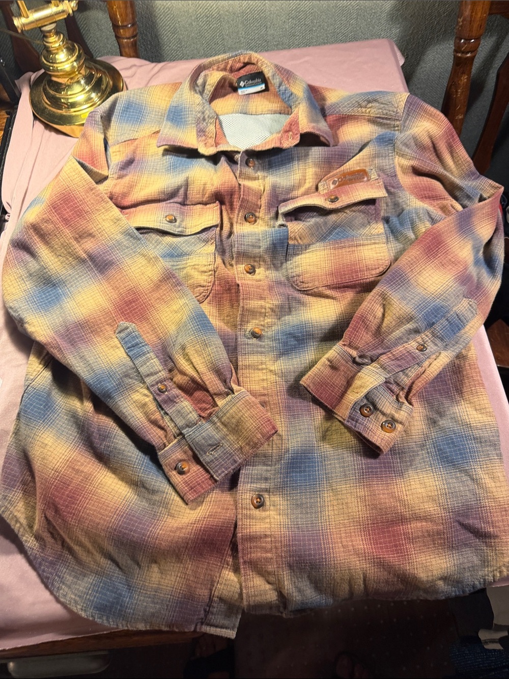 Columbia Men's Plaid Button-Down Shirt in Yellow, Blue & Brown
